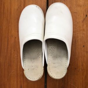 DANSKO white leather open back clogs